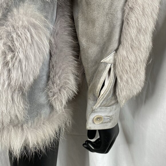 Vintage GRAY FOX FUR & SUEDE LEATHER JACKET Coat size Small Mob Wife 70s 80s - Picture 8 of 16